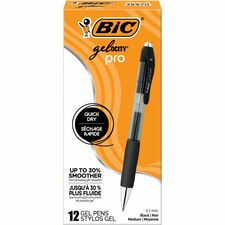 BIC Gelocity Pro Gel Pen - 0.7 mm Medium Pen Point - Retractable - Black Ink - Gel-based - Round Barrel - 1 Dozen
