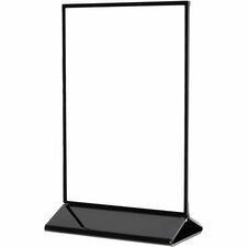 Deflecto Double-Sided Sign Holder w/Base - Portrait, Vertical - 12.5" Height x 8.8" Width x 2.9" Depth - Plastic, Polystyrene - Clear, Black - Top Loading, Side-loading, Sturdy, Double-sided - 1 Each