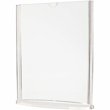 Deflecto Double-Sided Sign Holder w/Base - Vertical, Portrait - 7.5" Height x 6.1" Width x 2.1" Depth - Acrylic, Plastic, Polymethyl Methacrylate (PMMA) - Clear - Top Loading, Side-loading, Double-sided, Sturdy - 1 Each