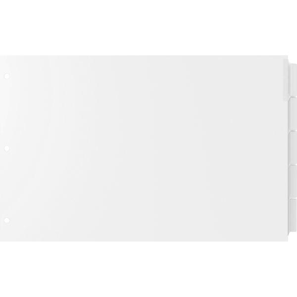 EasyFit Insertable 5-Tab Index Dividers - 5 x Divider(s) - 5 Tab(s)/Set - 11" Divider Width x 17" Divider Length - Ledger - 3 Hole Punched - White Divider - Clear Tab(s) - Recycled - Reinforced Edges, Punched - 5 / Set