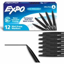 Expo Vis-A-Vis Wet-Erase Markers - Black Ink - 1 Dozen
