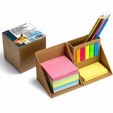 Officemate YouCube Storage Organizer with Sticky Notes - 3.50" Height x 3.50" Width x 3.50" Depth - Desktop - Pen Holder - Brown - 1