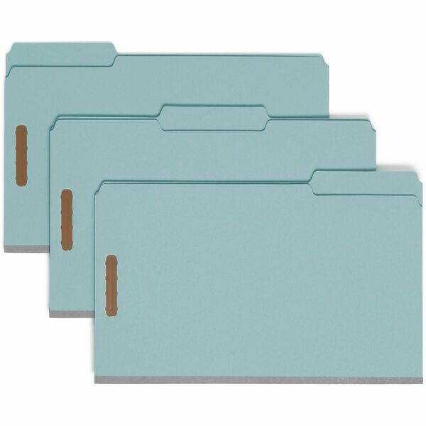Smead 1/3 Tab Cut Legal Recycled Fastener Folder - 9 1/2" x 14 5/8" - 350 Sheet Capacity - 3" Expansion - 2 x 2K Fastener(s) - Folder - Assorted Position Tab Position - Pressboard - Blue - 100% Recycled - 25 / Box