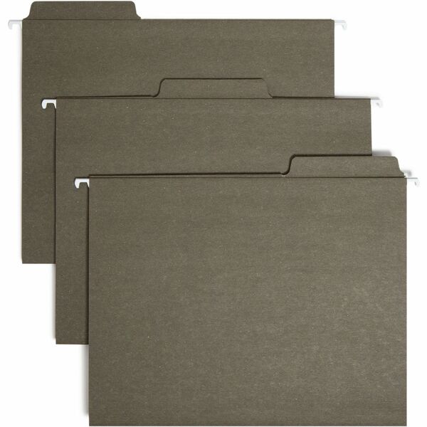 Smead FasTab 1/3 Tab Cut Letter Recycled Hanging Folder - 8 1/2" x 11" - Top Tab Location - Assorted Position Tab Position - Standard Green - 100% Paper Recycled - 20 / Box