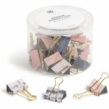 U Brands Binder Clip - Medium - 1" Width - 145 Sheet Capacity - for Office, Color Coding, Document, Paperwork, Paper, Home, School, Assignment, Notes, File - Acid-free, Non-magnetic, Non-toxic, Durable, Non-slip Grip - Gold, Assorted, Pink, Purple, White - Steel, Metal - 36 / Pack