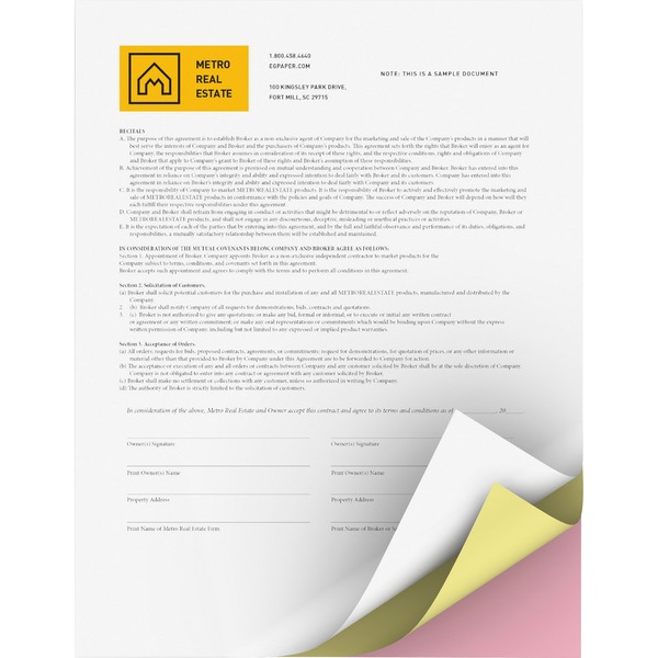 Xerox Bold Digital Carbonless Paper - Letter - 8 1/2" x 11" - 835 Set - Sustainable Forestry Initiative (SFI) - Environmentally Friendly, Precollated, Capsule Control Coating - White, Yellow, Pink