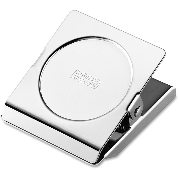 ACCO Square Magnetic Clip - Medium - 1.8" Length - 1" Size Capacity - Magnetic, Rust Resistant - 1Each - Silver - Metal, Chrome