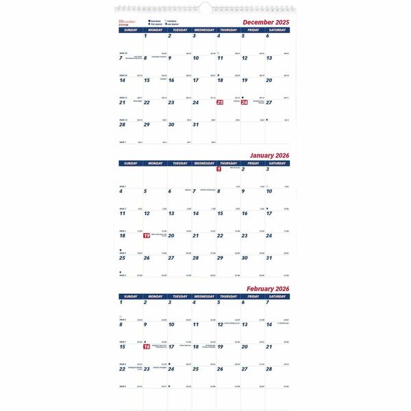 Brownline 3-Month Quick View Wall Calendar - Monthly - 1 Year - December 2020 - January 2022 - 3 Month Single Page Layout - 12 1/4" x 27" Sheet Size - White - 1 Each