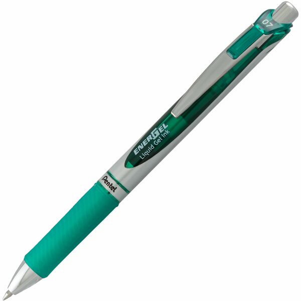 EnerGel EnerGel RTX Liquid Gel Pen - Medium Pen Point - 0.7 mm Pen Point Size - Refillable - Retractable - Green Gel-based Ink - Silver Barrel - 1 Each