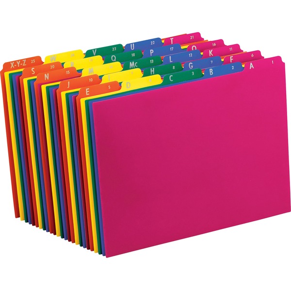 Pendaflex Top Tab Assorted A-Z File Guides - 5 Printed Tab(s) - Character - A-Z - 8.5" Divider Width x 11" Divider Length - Letter - Blue Polypropylene, Green, Yellow, Magenta, Strawberry Tab(s) - Wear Resistant, Tear Resistant, Moisture Resistant - 25 / Set