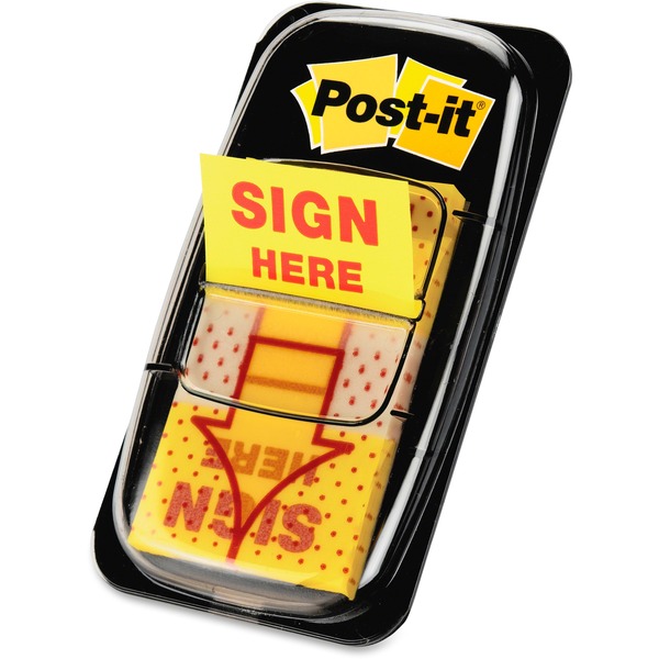 Post-it® Message Flag Value Pack - 600 - 1" x 1 3/4" - Rectangle, Arrow - Unruled - "SIGN HERE" - Yellow - Removable - 12 / Box