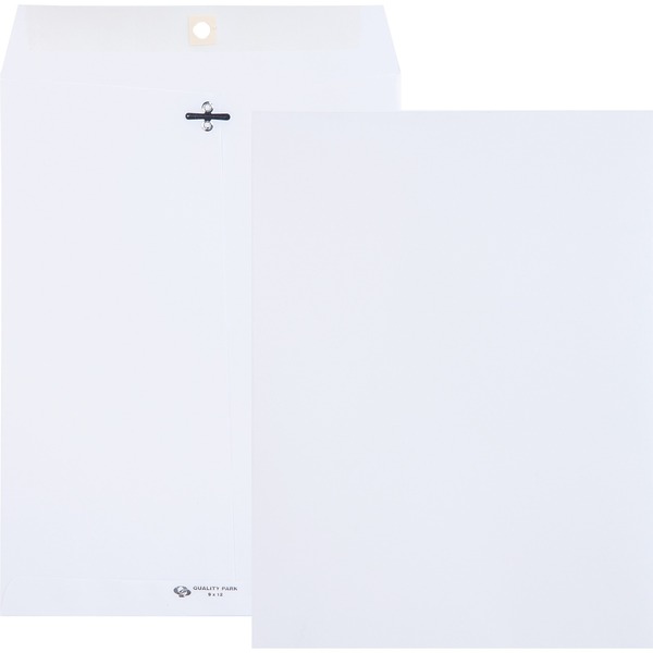 Quality Park 9 x 12 Clasp Envelopes with Deeply Gummed Flaps - Clasp - #90 - 9" Width x 12" Length - 28 lb - Gummed Flap - 100 / Box - White