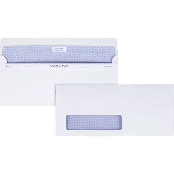 Quality Park No. 10 Single Window Security Tinted with Reveal-N-Seal® Self-Seal Closure - Single Window - #10 - 4 1/8" Width x 9 1/2" Length - 24 lb - 500 / Box - White