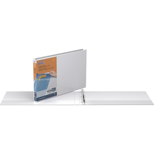 QuickFit D-ring Ledger Binder - 1" Binder Capacity - Ledger - 11" x 17" Sheet Size - D-Ring Fastener(s) - 1 Internal Pocket(s) - White - Recycled - Label Holder, Clear Overlay, Heavy Duty - 1 Each