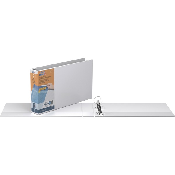 QuickFit D-ring Ledger Binder - 2" Binder Capacity - Ledger - 11" x 17" Sheet Size - D-Ring Fastener(s) - 1 Internal Pocket(s) - White - Recycled - Label Holder, Clear Overlay, Heavy Duty - 1 Each