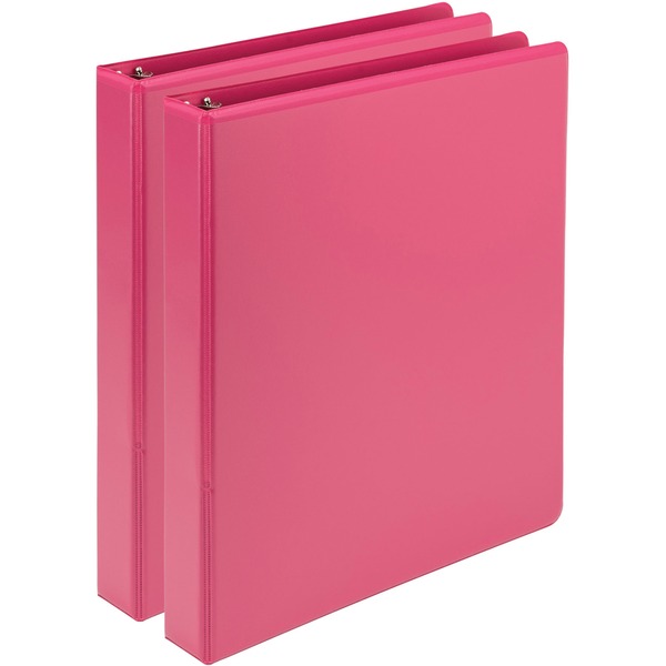 Samsill Earth's Choice Plant-based View Binders - 1" Binder Capacity - Letter - 8 1/2" x 11" Sheet Size - 200 Sheet Capacity - 3 x Round Ring Fastener(s) - 2 Internal Pocket(s) - Chipboard, Polypropylene, Plastic - Berry Pink - 1.34 lb - Recycled - Clear Overlay, Durable - 2 / Pack