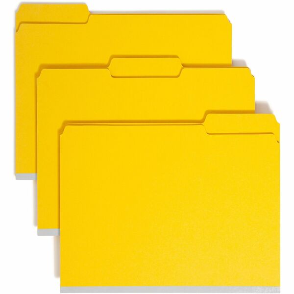 Smead Colored 1/3 Tab Cut Letter Recycled Fastener Folder - 8 1/2" x 11" - 2" Expansion - 2 x 2S Fastener(s) - 2" Fastener Capacity for Folder - Top Tab Location - Assorted Position Tab Position - Pressboard - Yellow - 100% Recycled - 25 / Box