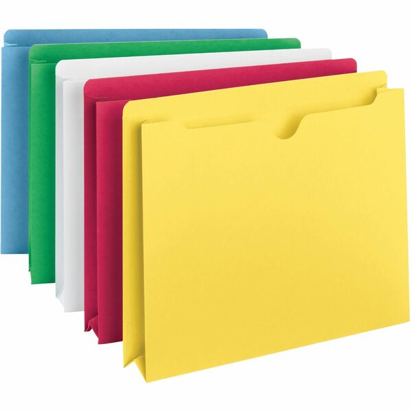 Smead Colored Straight Tab Cut Letter Recycled File Jacket - 8 1/2" x 11" - 2" Expansion - Blue, Green, Red, White, Yellow - 10% Recycled - 10 / Pack
