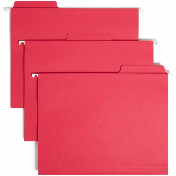 Smead FasTab 1/3 Tab Cut Letter Recycled Hanging Folder - 8 1/2" x 11" - 3/4" Expansion - Top Tab Location - Assorted Position Tab Position - Red - 10% Recycled - 20 / Box