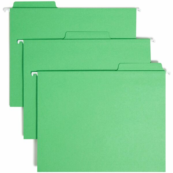 Smead FasTab 1/3 Tab Cut Letter Recycled Hanging Folder - 8 1/2" x 11" - Top Tab Location - Assorted Position Tab Position - Green - 10% Recycled - 20 / Box