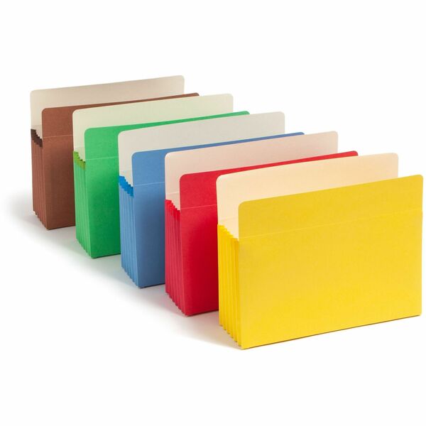 Smead Straight Tab Cut Letter Recycled File Pocket - 8 1/2" x 11" - 5 1/4" Expansion - Redrope - Blue, Green, Red, Yellow, Redrope - 10% Recycled - 5 / Pack