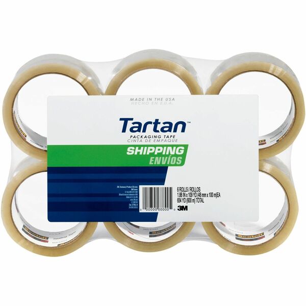Tartan General-Purpose Packaging Tape - 54.60 yd Length x 1.88" Width - 1.9 mil Thickness - 3" Core - Rubber Resin Backing - Nick Resistant, Abrasion Resistant, Moisture Resistant, Scuff Resistant, Tear Resistant, Split Resistant, Slip Resistant - For Packing - 6 / Pack - Clear