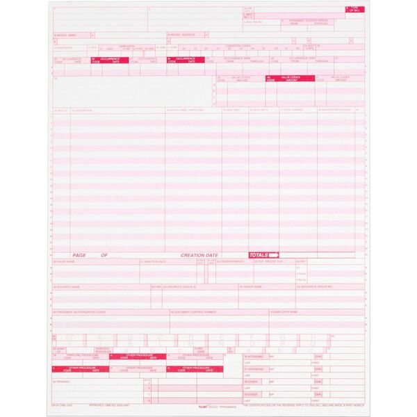 TOPS 1-part UB-04 Laser-cut Forms - 1 Part - 11" x 8.50" Form Size - White - Red Print Color - 2500 / Carton