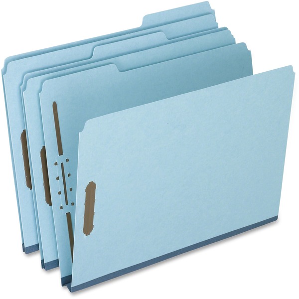 Pendaflex Fastener Folder - 8 1/2" x 11" - 2 Fastener(s) - Top Tab Location - Assorted Position Tab Position - Pressboard - Blue - 60% Recycled - 25 / Box