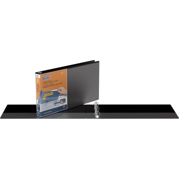 QuickFit Landscape Round Ring View Binder for Spreadsheets - 1" Binder Capacity - Legal - 8 1/2" x 14" Sheet Size - Round Ring Fastener(s) - 2 Internal Pocket(s) - Black - Recycled - Heavy Duty, Locking Ring, Clear Overlay - 1 Each