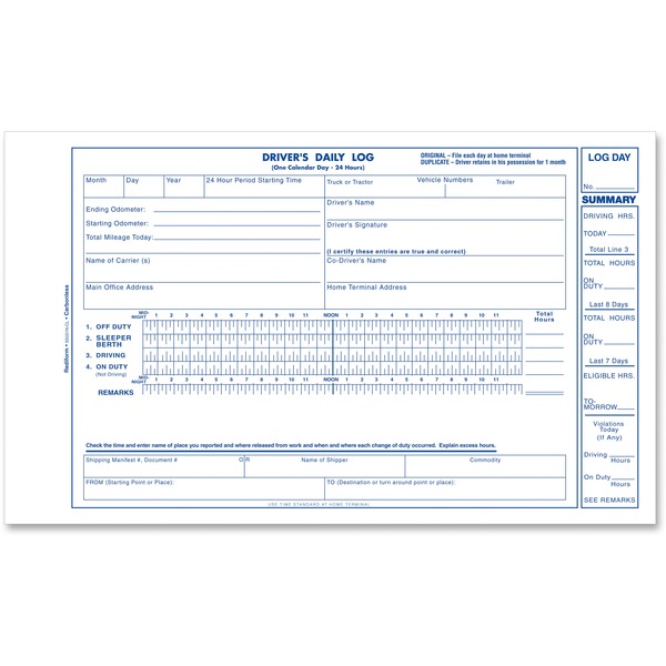 Rediform Carbonless 2-part Driver's Daily Log Book - 2 PartCarbonless Copy - 5.37" x 8.75" Form Size - White - Black Print Color - Recycled - 1 Each