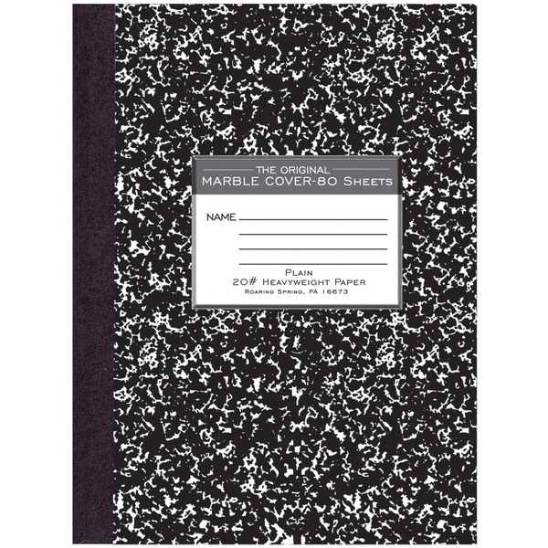 Roaring Spring Signature Collection Unruled Oversized Hard Cover Composition Book - 80 Sheets - 160 Pages - Plain - Sewn/Tapebound - Red Margin - 20 lb Basis Weight - 75 g/m² Grammage - 10 1/4" x 7 7/8" - 0.50" x 7.9" x 10.3" - White Paper - Black Binding - 1 Each