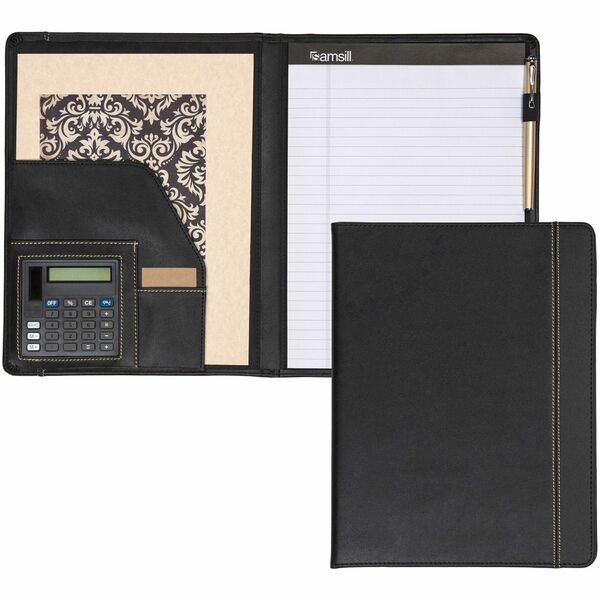 Samsill Professional Letter Pad Folio - 8 1/2" x 11" - 2 Internal Pocket(s) - Vinyl, Polyvinyl Chloride (PVC) - Black - 1 Each