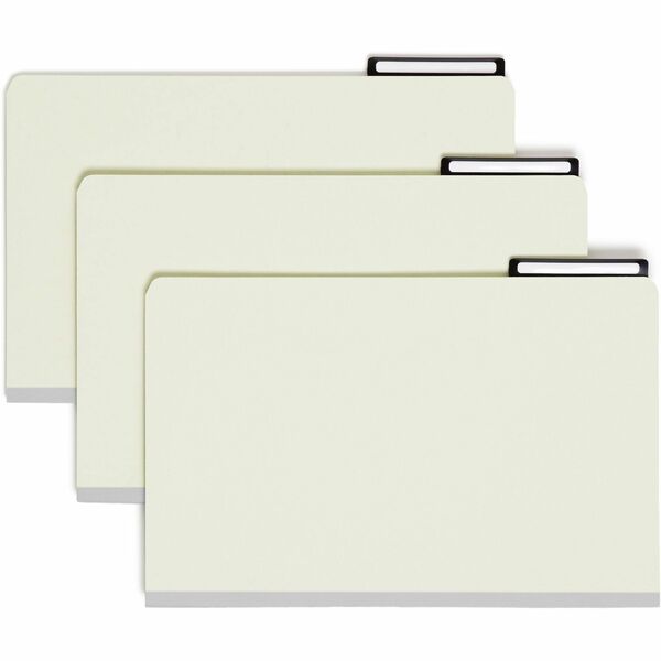 Smead 2/5 Tab Cut Legal Recycled Top Tab File Folder - 8 1/2" x 14" - 1" Expansion - 1 x 2K Fastener(s) - 2" Fastener Capacity for Folder - Top Tab Location - Right Tab Position - 8 Divider(s) - Metal, Pressboard - Gray, Green - 100% Recycled - 10 / Box