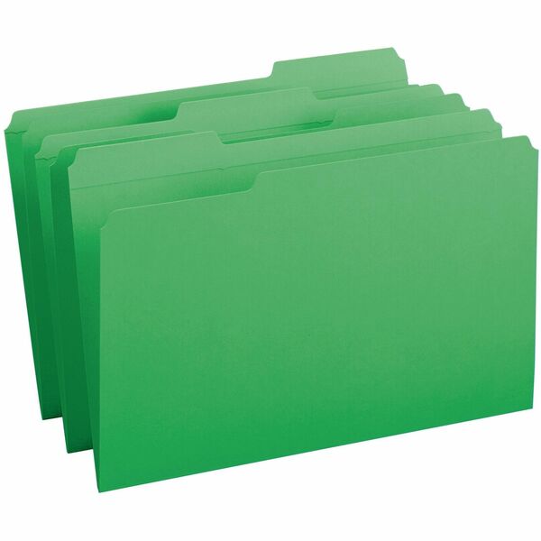 Smead Colored 1/3 Tab Cut Legal Recycled Top Tab File Folder - 8 1/2" x 14" - Top Tab Location - Assorted Position Tab Position - Green - 10% Recycled - 100 / Box