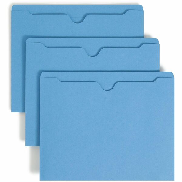 Smead Colored Straight Tab Cut Letter Recycled File Jacket - 8 1/2" x 11" - Blue - 10% Recycled - 100 / Box