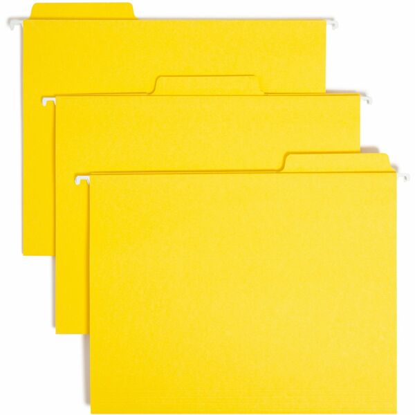 Smead FasTab 1/3 Tab Cut Letter Recycled Hanging Folder - 8 1/2" x 11" - Top Tab Location - Assorted Position Tab Position - Yellow - 10% Recycled - 20 / Box