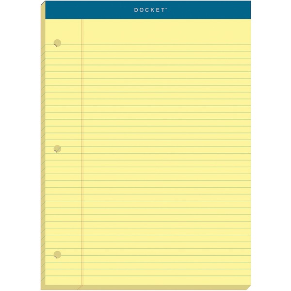 TOPS Double Docket Rigid Back Legal Pads - 100 Sheets - Stapled/Glued - Ruled Margin - 16 lb Basis Weight - 8 1/2" x 11 3/4" - Canary Paper - Green Binding - Hard Cover, Perforated, Stiff-back, Back Board - 1 / Pad