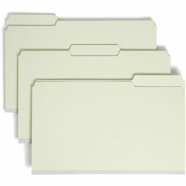 Smead 1/3 Tab Cut Legal Recycled Top Tab File Folder - 8 1/2" x 14" - 2" Expansion - Top Tab Location - Assorted Position Tab Position - Pressboard - Gray, Green - 100% Recycled - 25 / Box