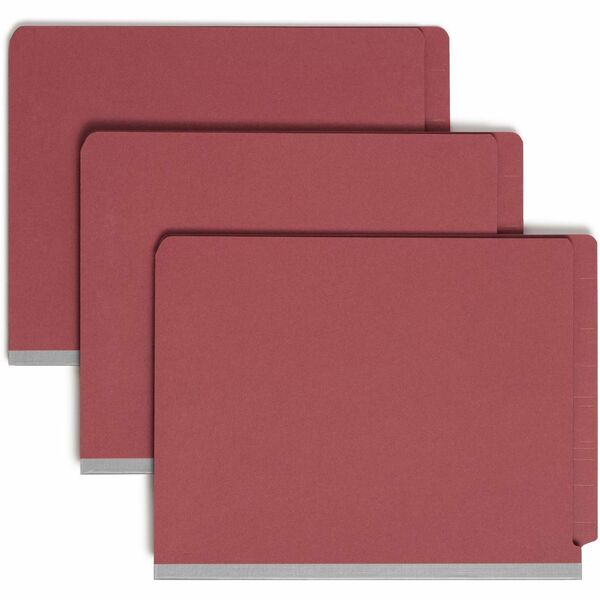 Smead 1/3 Tab Cut Letter Recycled Classification Folder - 8 1/2" x 11" - 2" Expansion - 2 x 2S Fastener(s) - 2" Fastener Capacity for Folder - 2 Divider(s) - Pressboard - Bright Red - 100% Recycled - 10 / Box