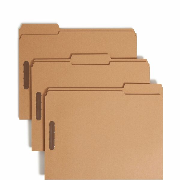 Smead 1/3 Tab Cut Letter Recycled Fastener Folder - 8 1/2" x 11" - 3/4" Expansion - 2 x 2K Fastener(s) - 2" Fastener Capacity for Folder - Top Tab Location - Assorted Position Tab Position - Kraft - Kraft - 10% Recycled - 50 / Box