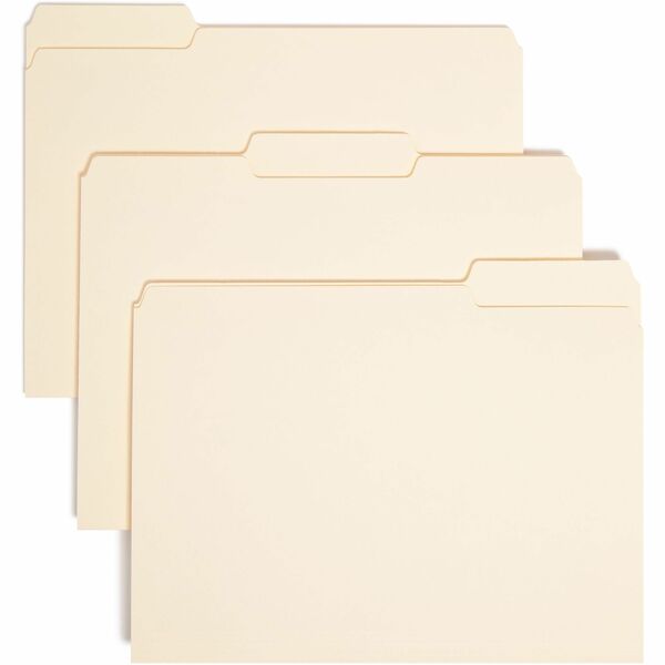 Smead 1/3 Tab Cut Letter Recycled Interior File Folder - 8 1/2" x 11" - 3/4" Expansion - Top Tab Location - Assorted Position Tab Position - Manila - 10% Recycled - 100 / Box