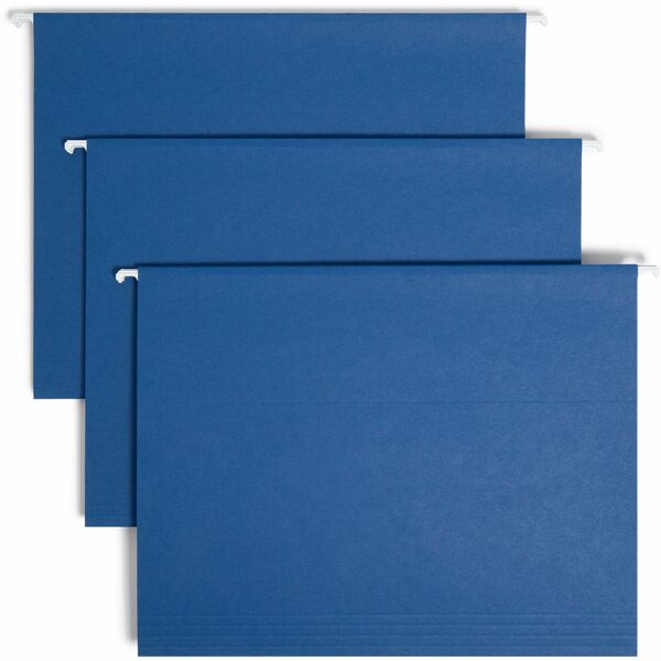 Smead 1/5 Tab Cut Letter Recycled Hanging Folder - 8 1/2" x 11" - Top Tab Location - Assorted Position Tab Position - Vinyl - Navy Blue - 10% Recycled - 25 / Box