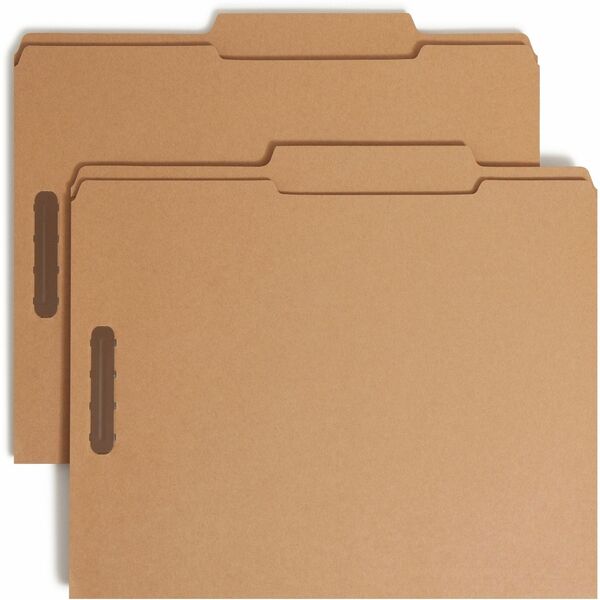 Smead 2/5 Tab Cut Letter Recycled Fastener Folder - 8 1/2" x 11" - 3/4" Expansion - 2 x 2K Fastener(s) - 2" Fastener Capacity for Folder - Top Tab Location - Right of Center Tab Position - Kraft - Kraft - 10% Recycled - 50 / Box