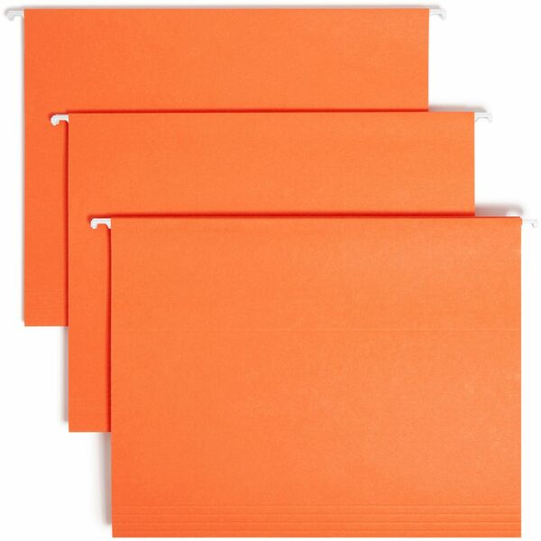 Smead Colored 1/5 Tab Cut Letter Recycled Hanging Folder - 8 1/2" x 11" - Top Tab Location - Assorted Position Tab Position - Vinyl - Orange - 10% Recycled - 25 / Box