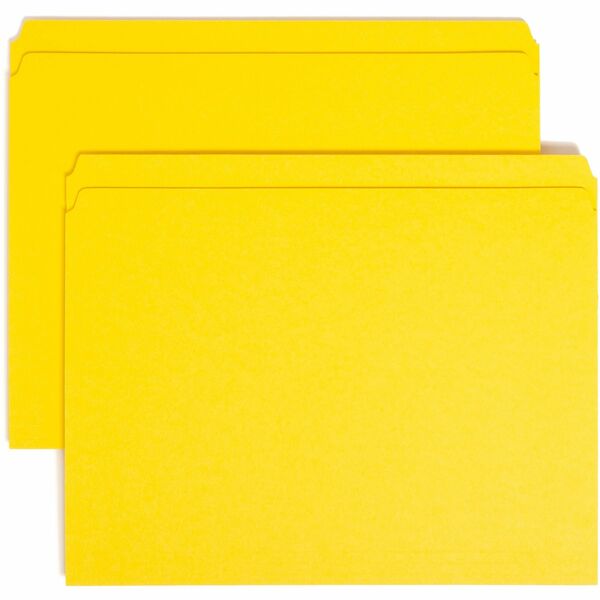 Smead Colored Straight Tab Cut Letter Recycled Top Tab File Folder - 8 1/2" x 11" - 3/4" Expansion - Yellow - 10% Recycled - 100 / Box