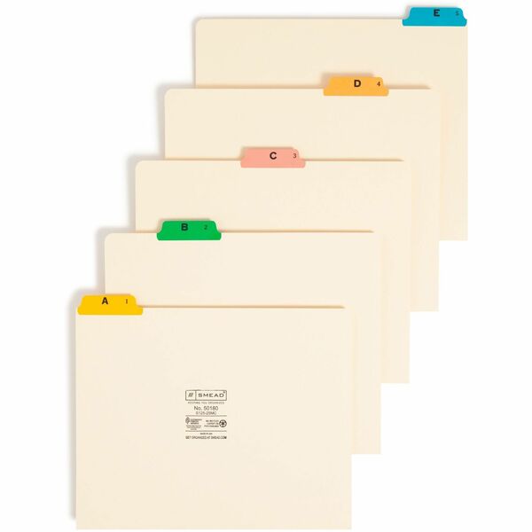 Smead Filing Guides with Alphabetic Indexing - 25 Printed Assorted Tab(s) - Character - A-Z - 25 Tab(s)/Set - Letter - Yellow Manila, Green, Pink, Salmon, Blue Tab(s) - Recycled - 25 / Set