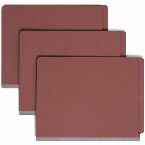 Smead Letter Recycled Classification Folder - 8 1/2" x 11" - 2" Expansion - 2 x 2S Fastener(s) - 2" Fastener Capacity for Folder - End Tab Location - 2 Divider(s) - Pressboard - Red - 100% Recycled - 10 / Box