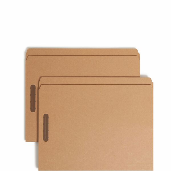 Smead Straight Tab Cut Letter Recycled Fastener Folder - 8 1/2" x 11" - 2 x 2K Fastener(s) - Kraft - Kraft - 10% Recycled - 50 / Box