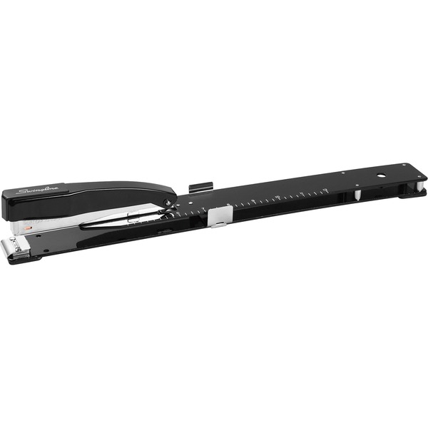 Swingline Long-Reach Stapler - 20 of 20lb Paper Sheets Capacity - 210 Staple Capacity - Full Strip - 1/4" Staple Size - 1 Each - Black - Metal