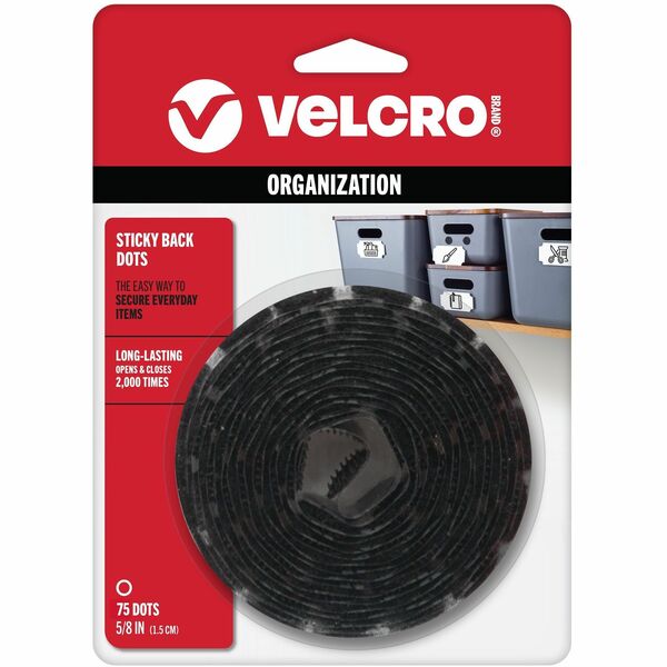 VELCRO® 90089 General Purpose Sticky Back - 0.06" Length x 60 mil Width - 0.62" Dia - For Mounting, Multi Surface - 75 / Carton - Black